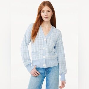 Free Assembly Heavyweight Tweed Knit Cardigan Blue Size XL